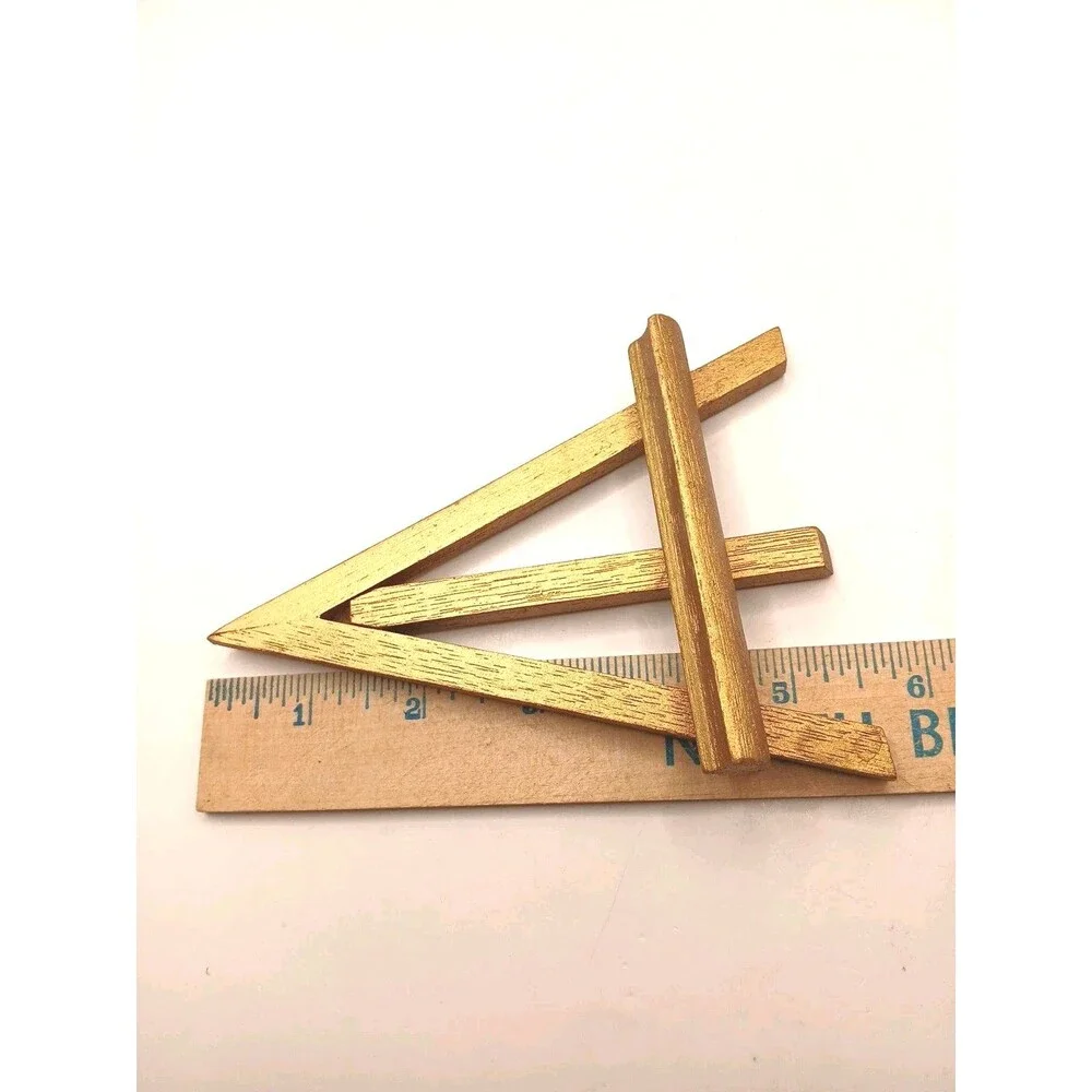 Vtg Wood Small Gold Painted Easel Display Stand Photo Art Work Holder 5.25 in